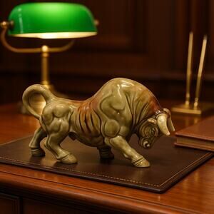 Vintage Le Go Japan Ceramic Bull Figurine Charging Stance Mid Century MCM Statue